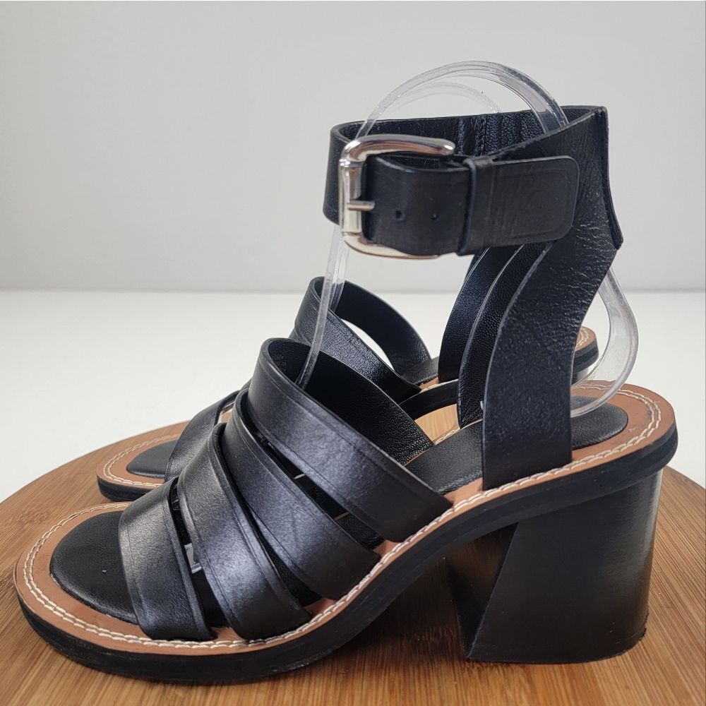 Zara Black Leather Strappy Block Heels Womens Shoe Size EU 36 US 6 - Picture 2 of 15